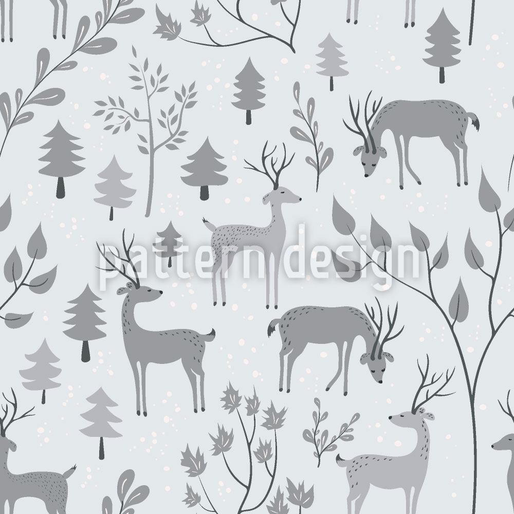 patterned-wallpaper-deer-in-winter-forest