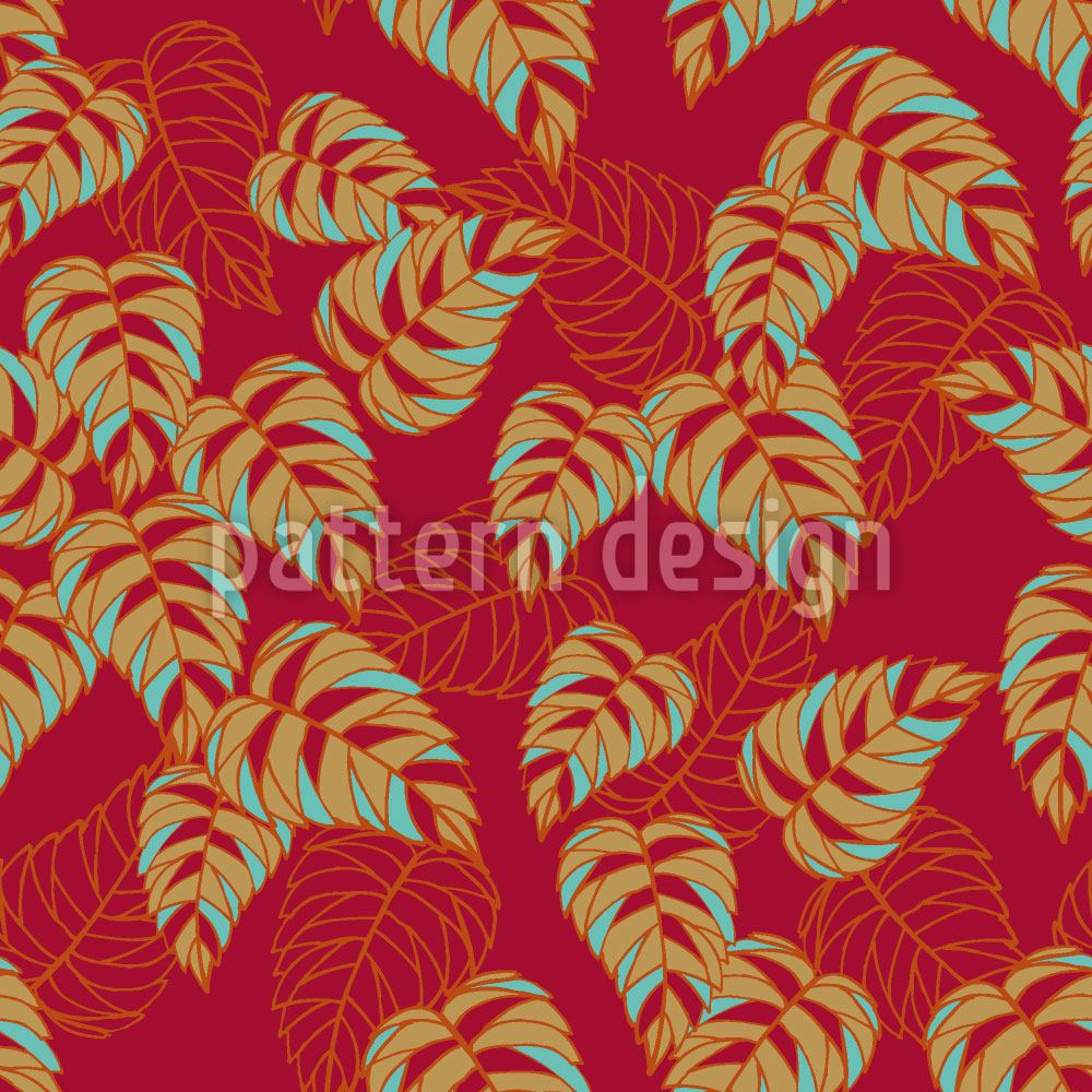 patterned-wallpaper-birchleaves-on-red