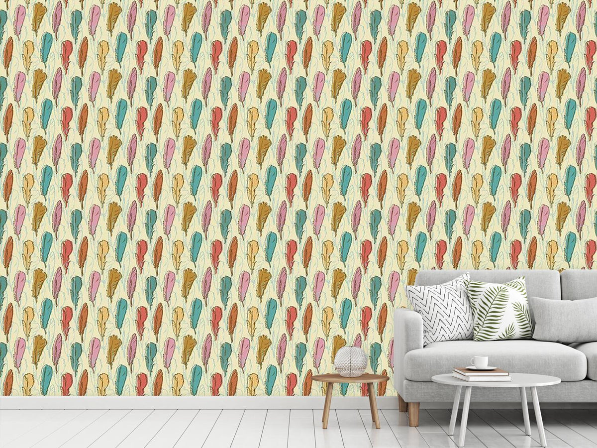 patterned-wallpaper-feathers-handdrawn-retro