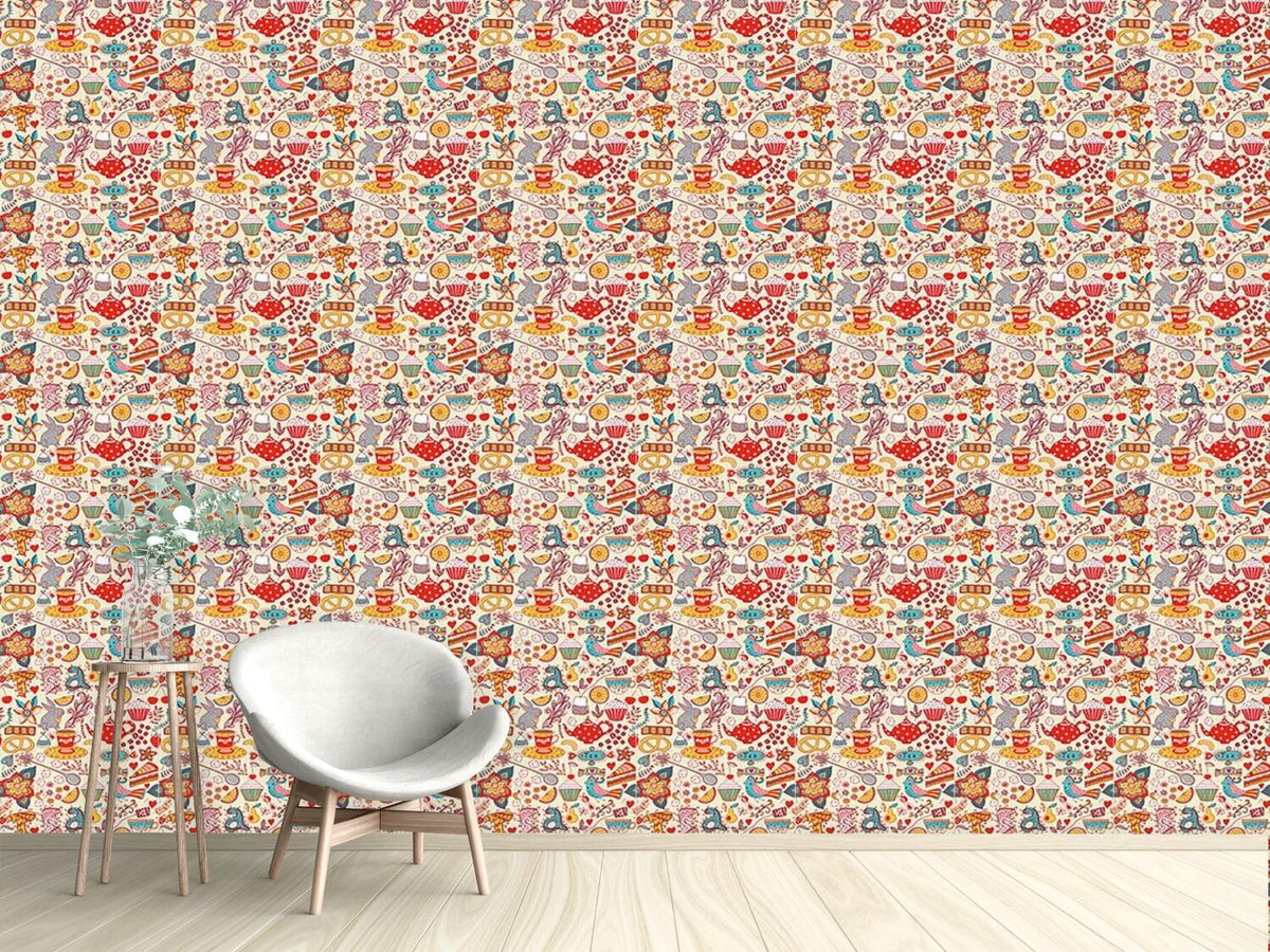 patterned-wallpaper-tea-party-in-summer