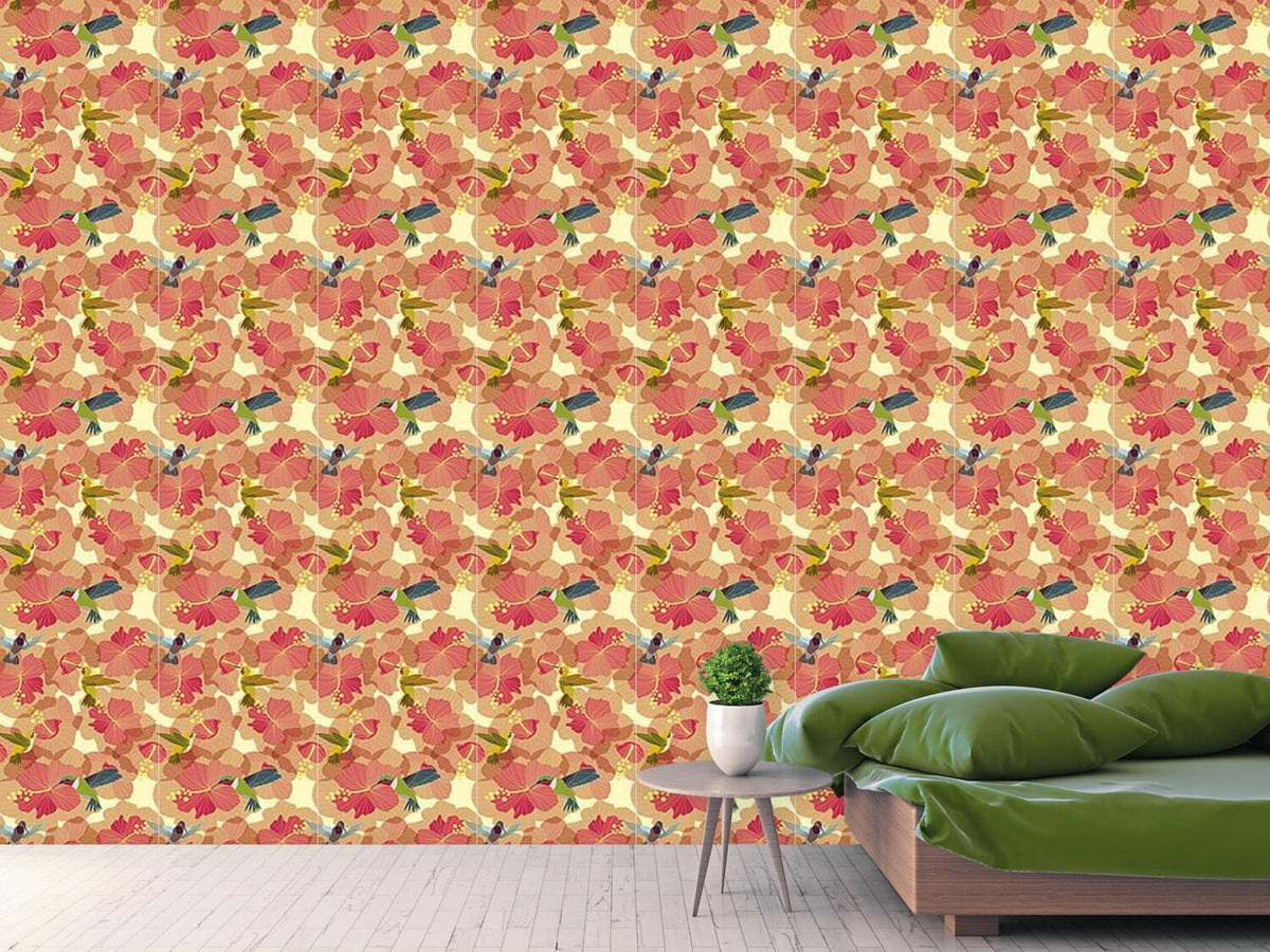 patterned-wallpaper-hummingbird-marriage-on-hibiscus