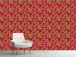 patterned-wallpaper-birchleaves-on-red